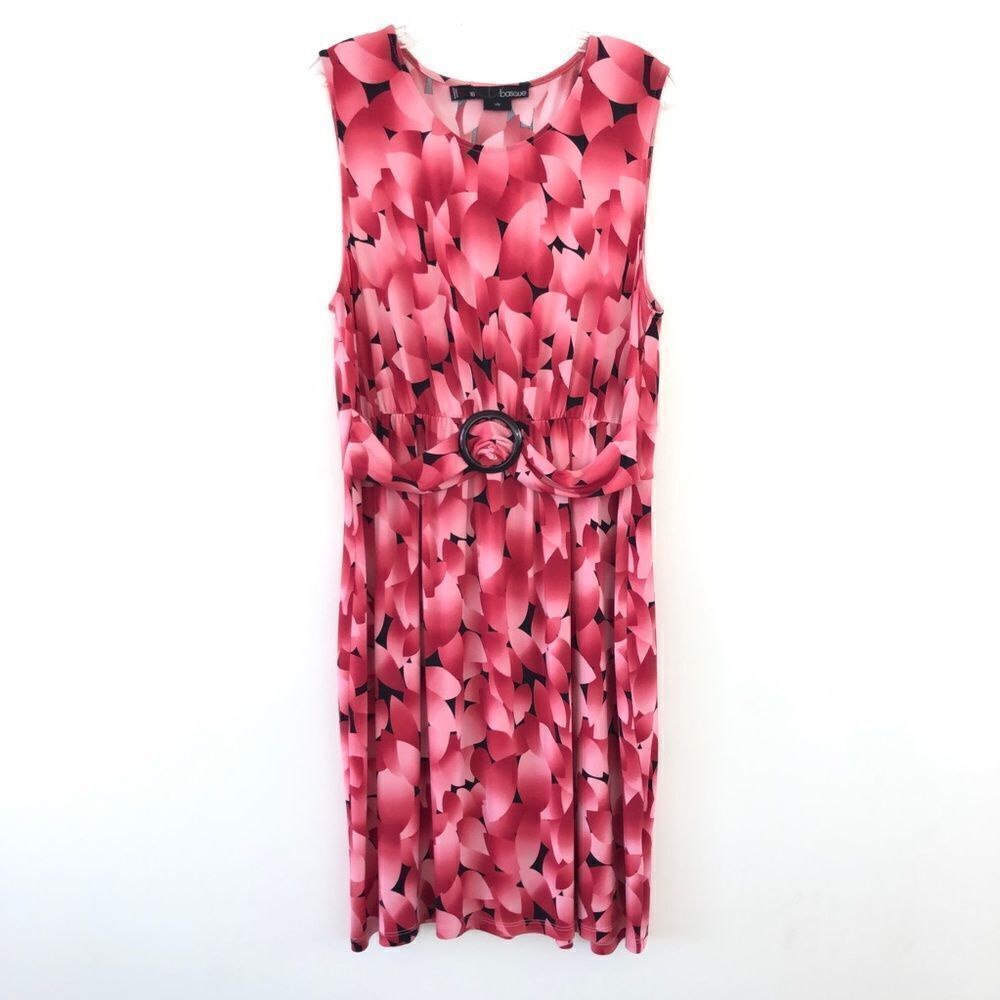 Basque City Pink Petal Belted Front Sleeveless Midi Dress